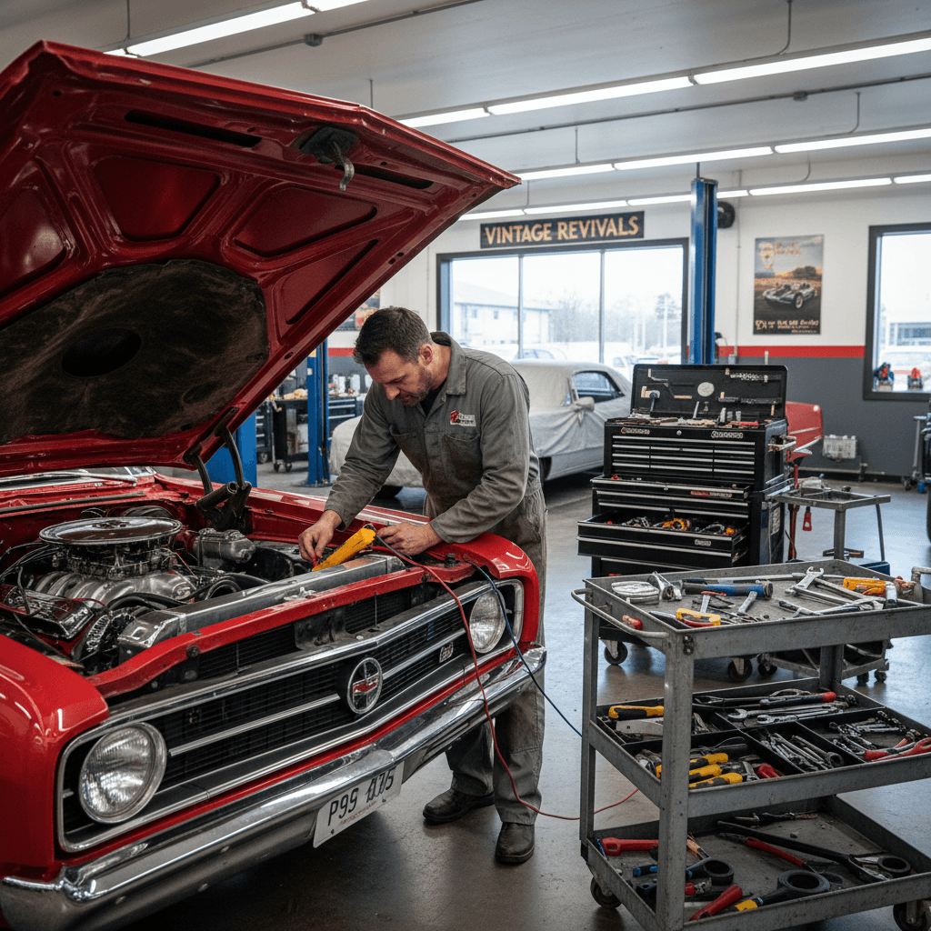 Mechanical inspection of classic car engine