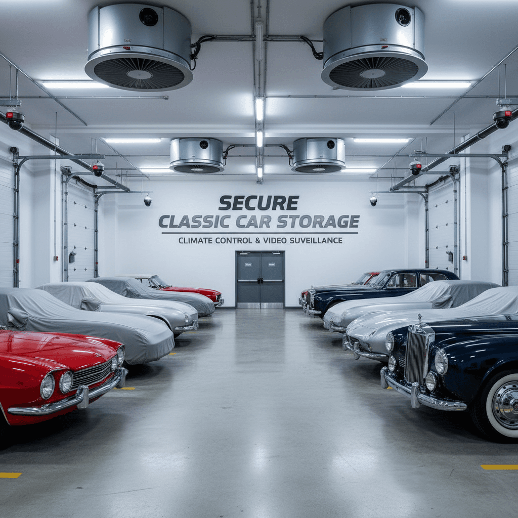 Secure indoor classic car storage with surveillance
