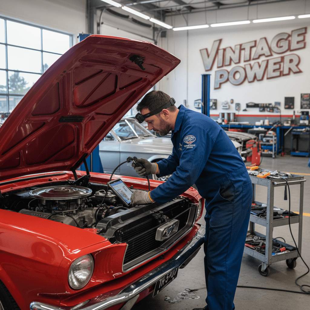 Mechanical inspection of classic car engine