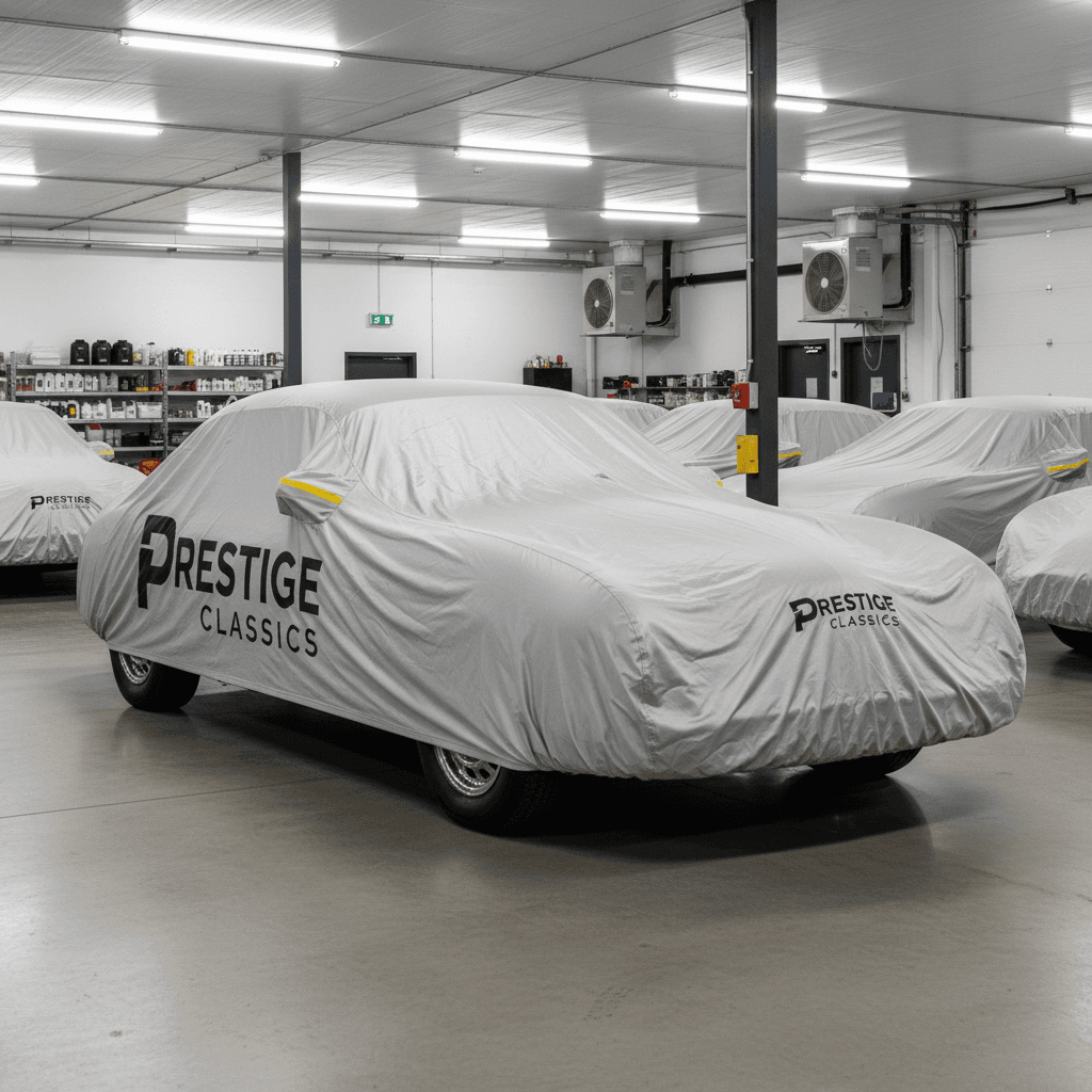 Car with protective cover in storage