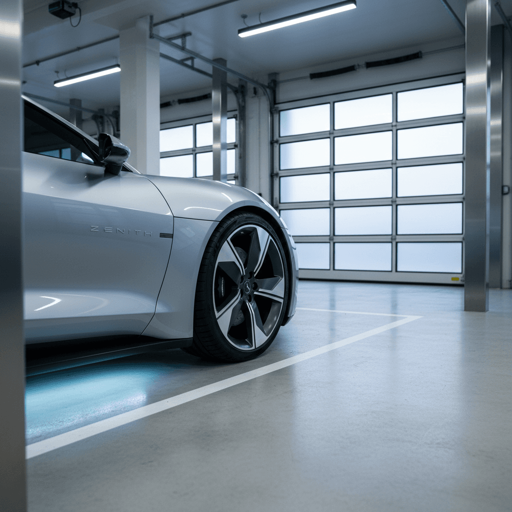 Classic car safely stored in climate-controlled warehouse with video surveillance