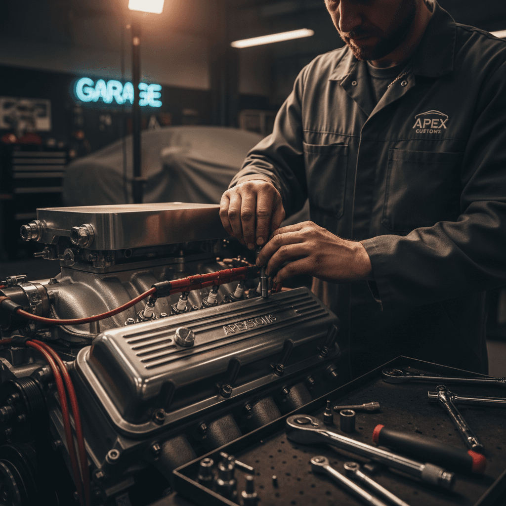 Professional car maintenance in workshop