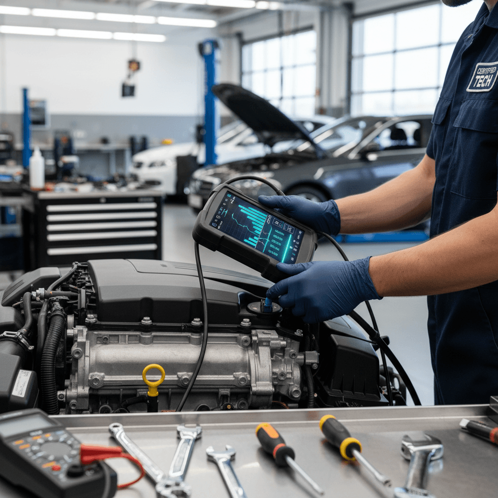 Professional mechanic working on classic car maintenance